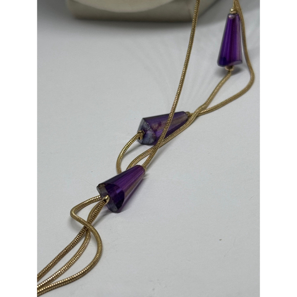 Charming Charlie Purple Glass Gold Tone Chain Opera Necklace - Picture 6 of 10